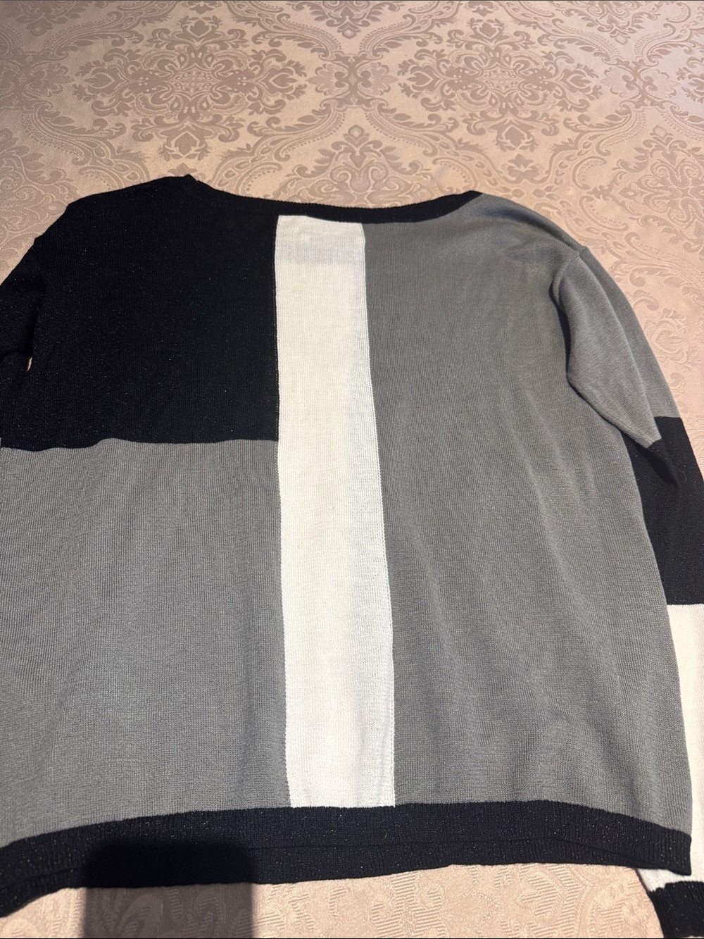 Alice and Olivia Paneled Crewneck Sweater in Gray, Black & White - Picture 4 of 5